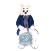 White Rabbit Mascot Costume With Blue Suit