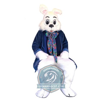 White Rabbit Mascot Costume With Blue Suit