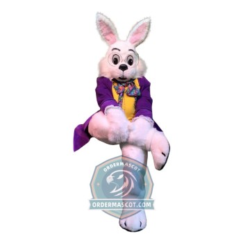 Easter Bunny Mascot Costume With Purple Coat