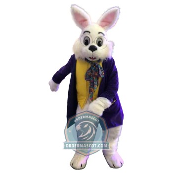 White Easter Bunny Mascot Costume With Purple Coat