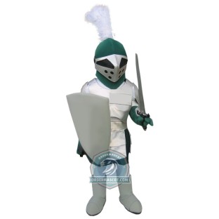 Silver & Green Knight Mascot Costume