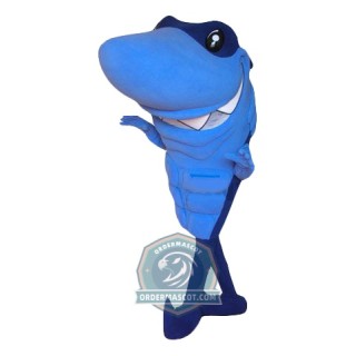 Friendly Blue Shark Mascot Costume