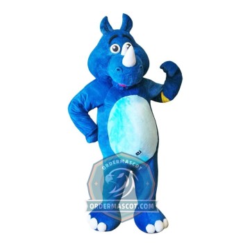 Cute Blue Rhino Mascot Costume