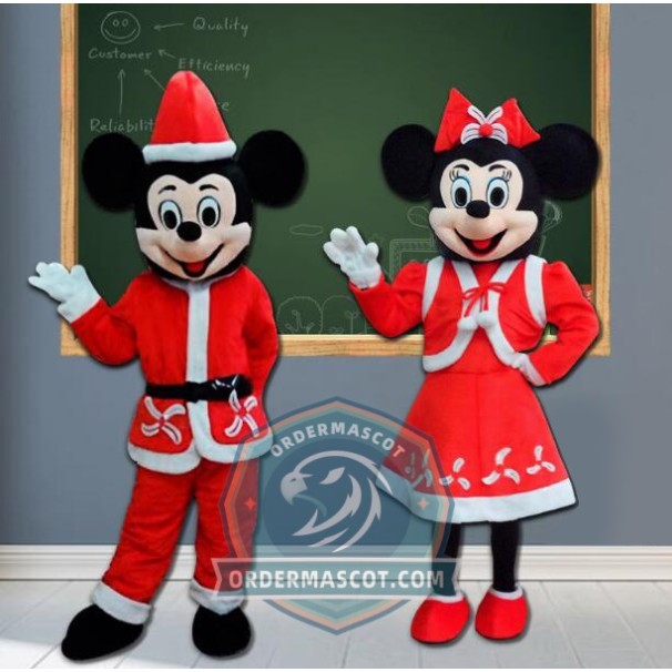 Realistic Christmas Mickey & Minnie Mascot Costume