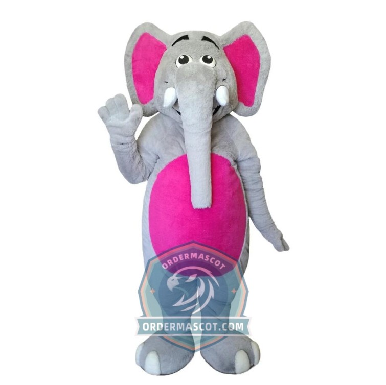 Grey & Pink Elephant Mascot Costume