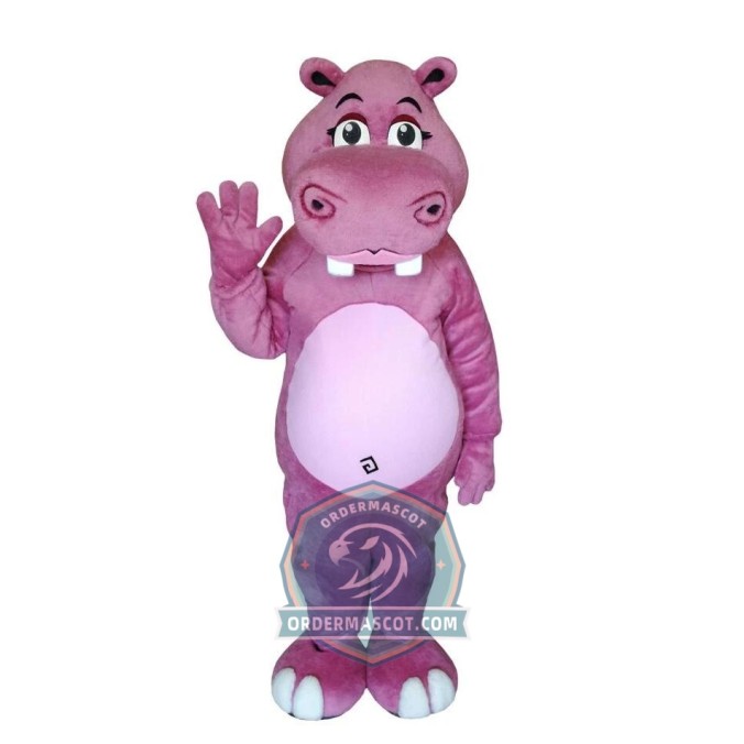 Pink Hippo Mascot Costume