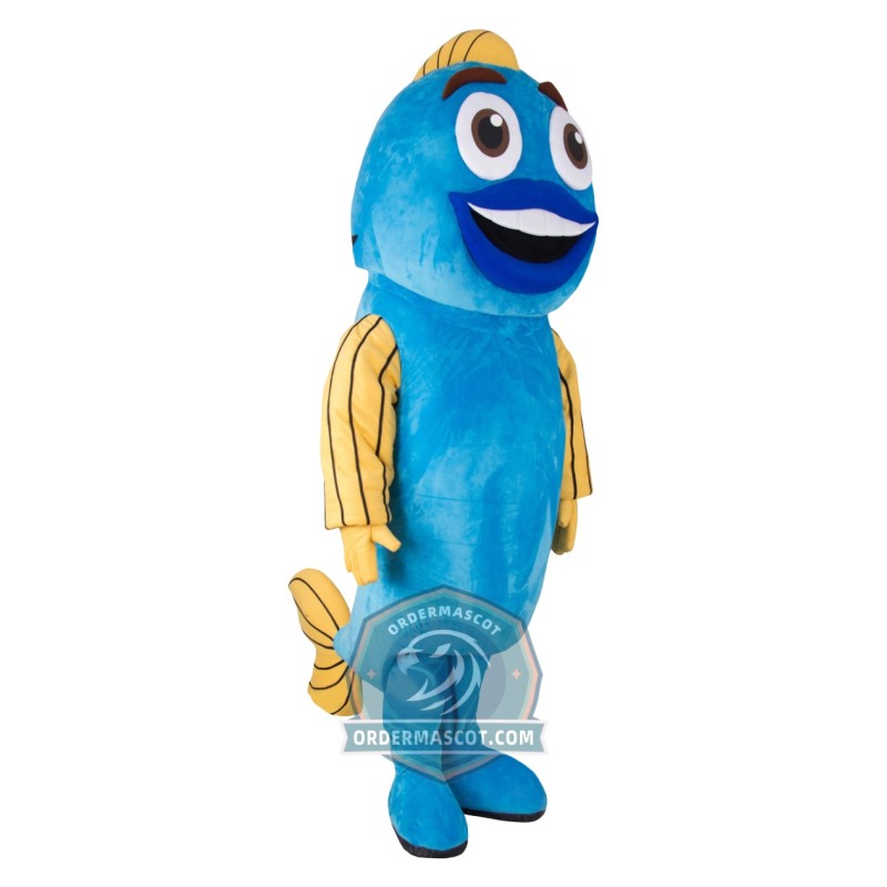 Happy Blue Fish Mascot Costume