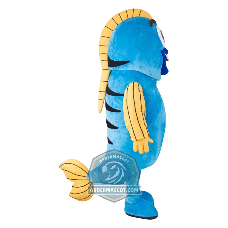 Happy Blue Fish Mascot Costume