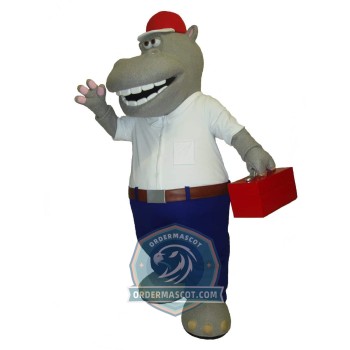 Hippo Worker Mascot Costume