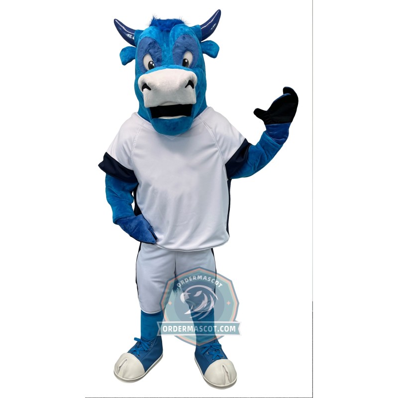 Happy Blue Bull Mascot Costume