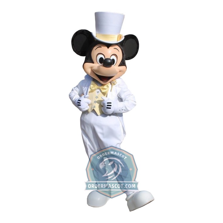 Happy Mickey Mascot Costume With White Suit