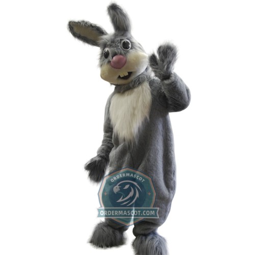 Happy Grey Rabbit Mascot Costume