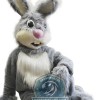 Happy Grey Rabbit Mascot Costume