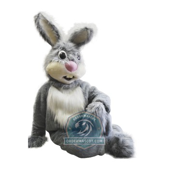 Happy Grey Rabbit Mascot Costume