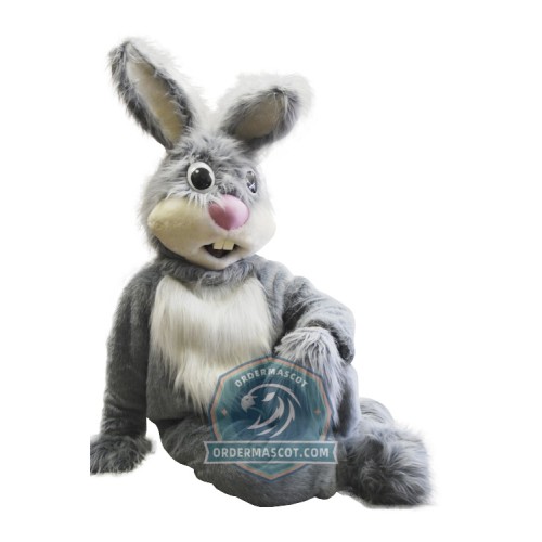 Happy Grey Rabbit Mascot Costume