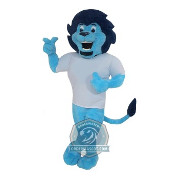 Happy Blue Lion Mascot Costume