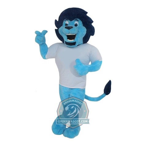 Happy Blue Lion Mascot Costume