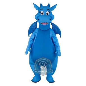 Realistic Happy Blue Dragon Mascot Costume