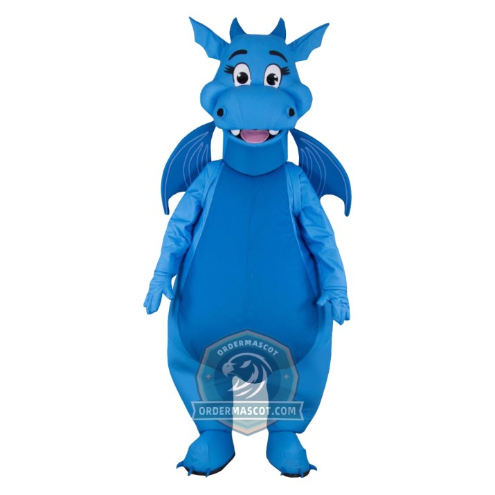 Realistic Happy Blue Dragon Mascot Costume
