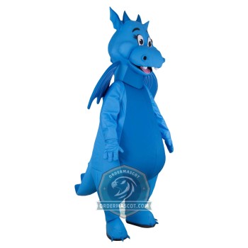 Realistic Happy Blue Dragon Mascot Costume