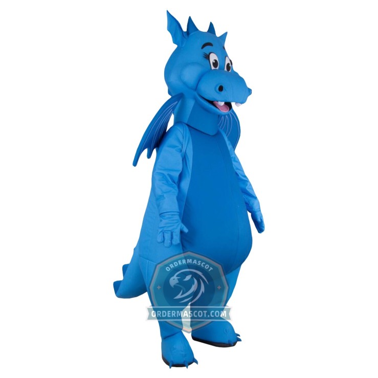 Realistic Happy Blue Dragon Mascot Costume