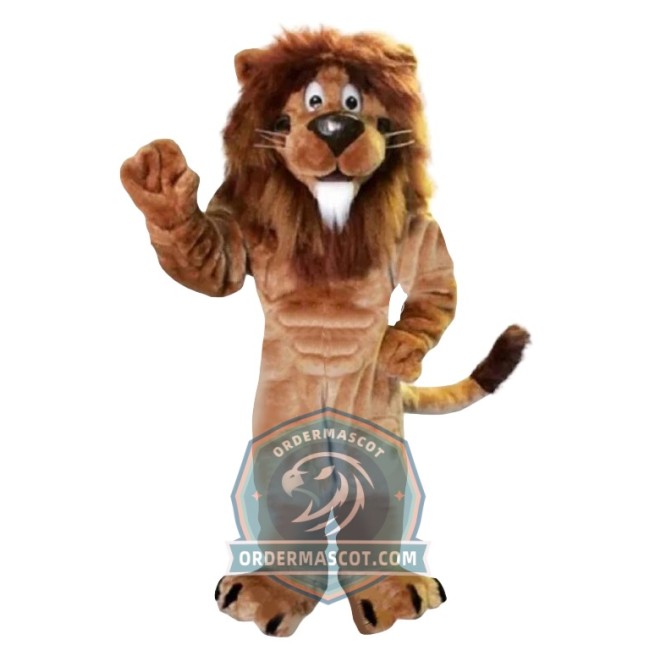 Friendly Muscular Lion Mascot Costume