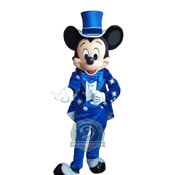 Happy Mickey Mascot Costume With Blue Suit