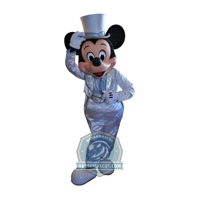 Happy Mickey Mascot Costume With White Suit