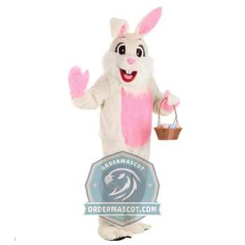White & Pink Easter Bunny Mascot Costume For Adult