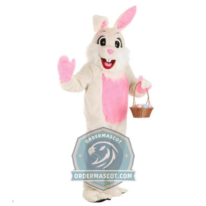 White & Pink Easter Bunny Mascot Costume For Adult