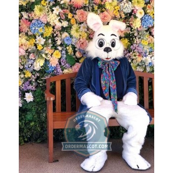Deluxe Easter Bunny Mascot Costume With Blue Suit