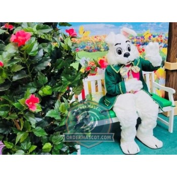 Deluxe Easter Bunny Mascot Costume With Green Suit