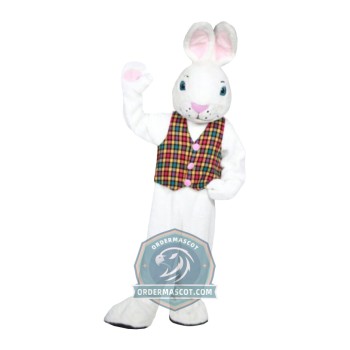 Realistic Adult White Easter Bunny Mascot Costume