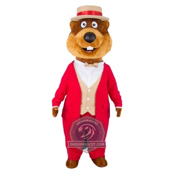 Happy Lightweight Beaver Mascot Costume With Red Suits
