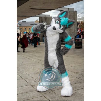 Grey & Blue Husky Dog Mascot Costume