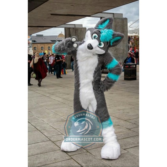 Grey & Blue Husky Dog Mascot Costume