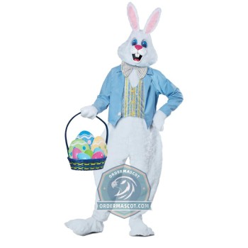 Happy Easter Bunny Mascot Costume With Blue Suit