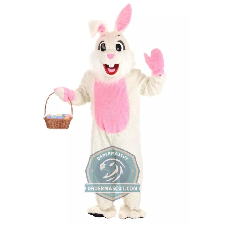 White & Pink Easter Bunny Mascot Costume
