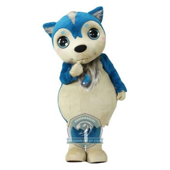 Cute Blue Wolf Mascot Costume