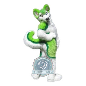 Green & White Husky Dog Mascot Costume
