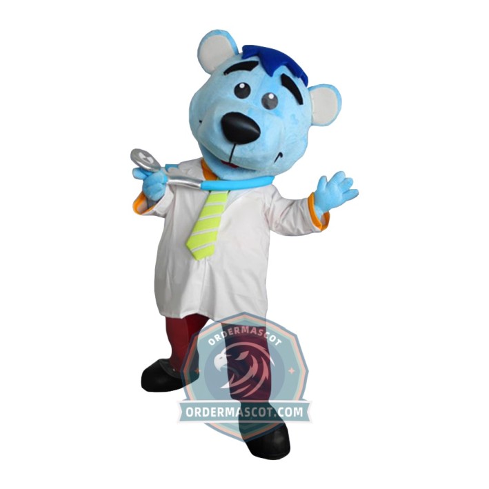 Blue Doctor Bear Mascot Costume 